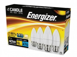 Energizer LED BC (B22) Opal Candle Non-Dimmable Bulb, Warm White 470 lm 5.2W (Pack 4)