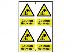 Scan Caution Hot Water - 4 PVC Signs 100 x 100mm